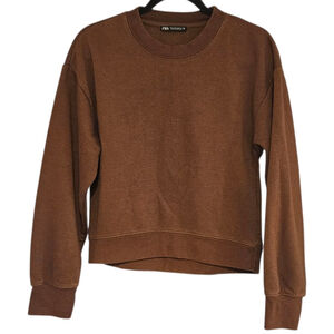 ZARA Brown Crewneck Sweatshirt Size Small Long Sleeve Pullover Casual Fleece